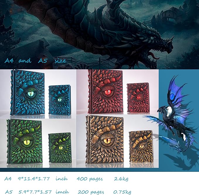 3D Dragon Eye Embossed Journal,Resin Engraving Notebook,Dnd notebook for Dragon Lovers ，Blank Paper,Hardcover Travel Notepad for Writing,Sketchbook,Collection,Gift,Decoration A4 and A5 Size (A5-Blue)
