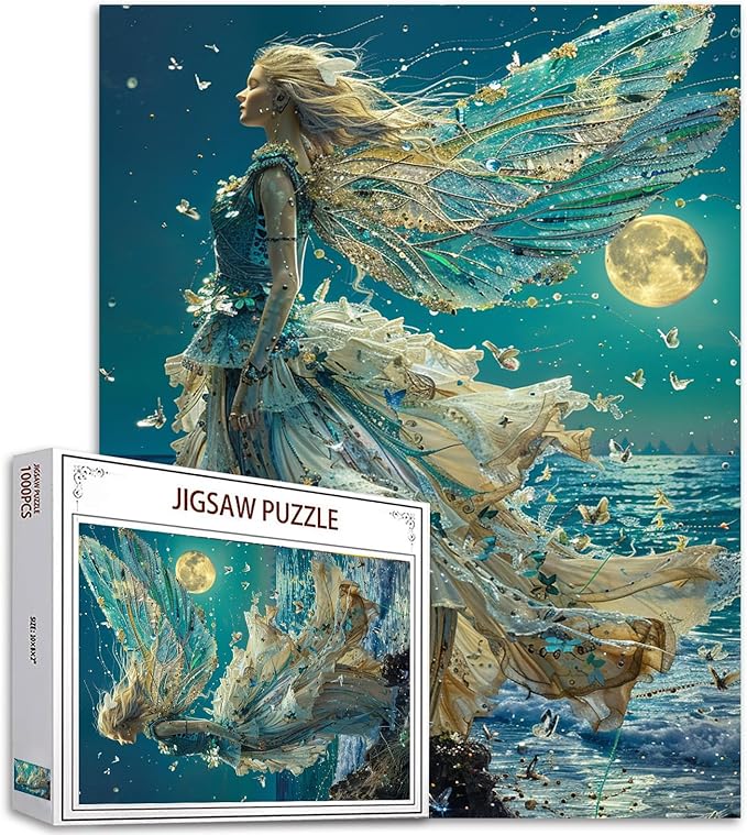 Tucocoo 1000 Piece Jigsaw Puzzles for Adults Sea Goddess Painting Jigsaw Puzzle Abstract Fairy 1000 Pieces Puzzles for Challenging Family Activity Game Ocean Moonlight Art Wall Decor DIY Puzzle Gifts