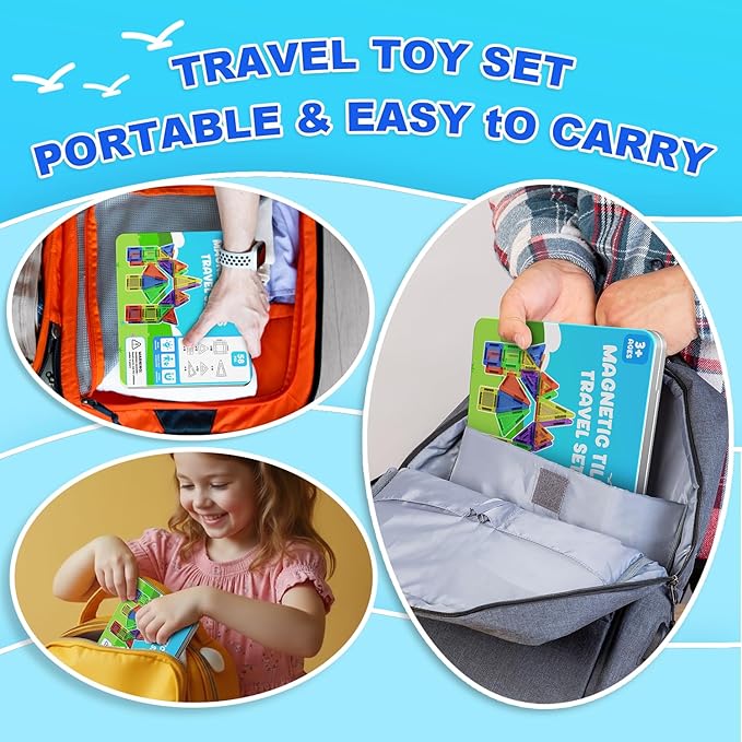 Mini Magnetic Tiles, 58PCS Travel Magnetic Tiles with Iron Box, STEM Educational Construction Toys for Kids Ages 3+, Portable Building Toys Gift for Boys & Girls