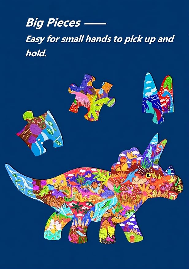 Floor Puzzles for Kids Ages 3-5, 4-6, Big Pieces Jumbo Puzzles Colorful Animal Shaped Puzzle Learning Educational Toys Games Gifts for Children(Triceratops-30 Pieces)