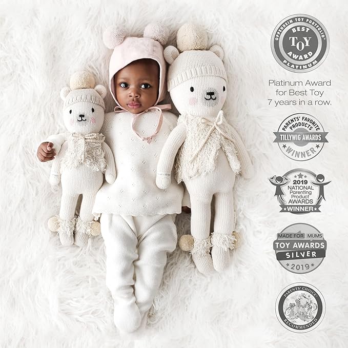 cuddle + kind Stella The Polar Bear Little 13" Hand-Knit Doll – 1 Doll = 10 Meals, Fair Trade, Heirloom Quality, Handcrafted in Peru, 100% Cotton Yarn