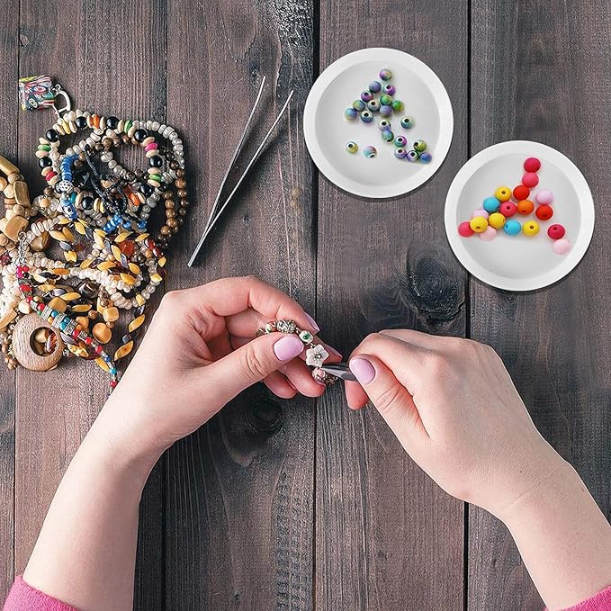 Triangle Sorting Trays,100 Pieces Plastic White Magical Sequin Rhinestones Tray Triangle Sorting Storage Plates Art Tray for Craft and DIY Needs (Circle)