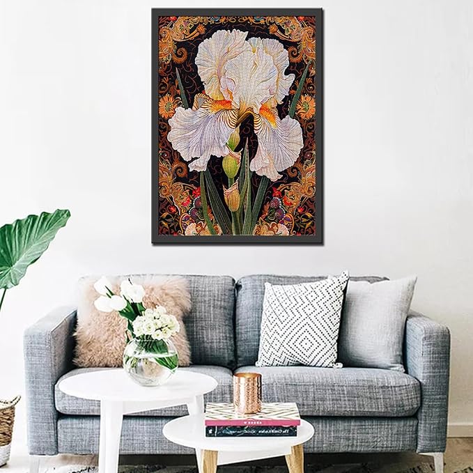 White Iris Flower Puzzles for Adults 1000 Pieces, Celtic Background Jigsaw Puzzle 20 x 27 Inches Colorful DIY Puzzles for Home Wall Decoration Gifts, Family Puzzle Perfect for Game Nights