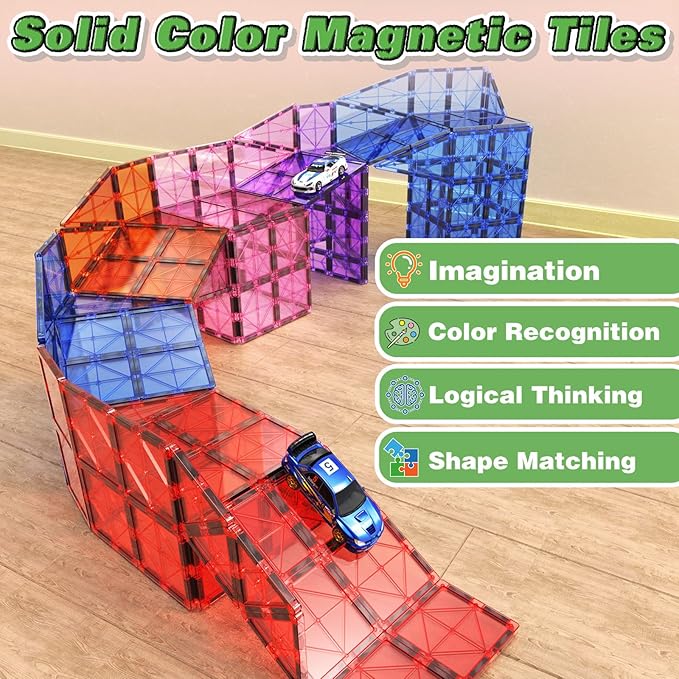 Magnetic Tiles for Toddlers - Building Blocks for Preschool Montessori Learning, Ideal Sensory Toys for Kids Aged 3-8