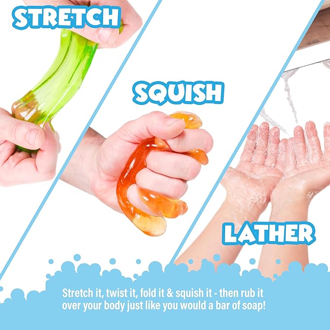 Tub Works Super Goo Bath Slime Soap Bath Toy, 6 Pack | Stretchy, Squishy Slime Soap for Kids Bath | Fresh, Fruity Scents | Nontoxic | Sensory Fun Kids & Toddler Bath Toys