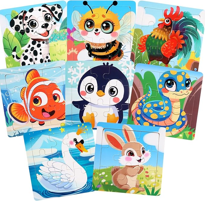 8 Pack Jigsaw Puzzles for Toddlers 1-2 3-6, 9 Piece Farm Animal Wooden Puzzles for Toddlers, Children Learning Educational Puzzles Toys for Boys Girls (Style 1)