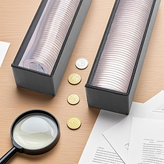 ZOOFOX 10 Pack Coins Holders for Collectors, Cardboard 2x2 Inch Coin Flip Boxes, Single Row Coins Snap Protection Cases for Coin Dollar Collection Supplies