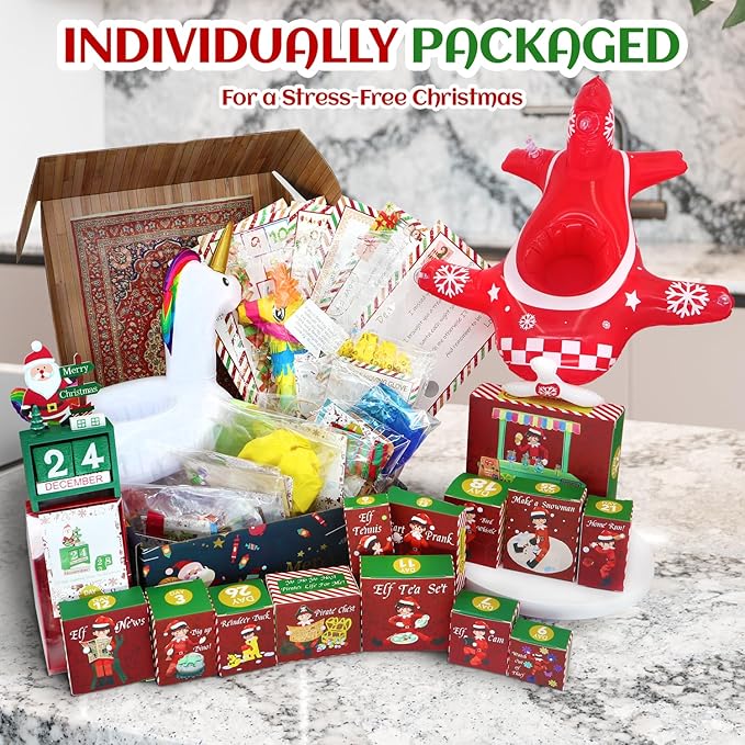 28 Days Elf Kit 2025magical kit Christmas Traditions Elf Activity Kit Elf Magic - 150+ Props 2025 Elf Accessories Christmas Mini Toys For Elf Mischief Elf Clothes Countdown GiftMore Than 24 Days 25 Days