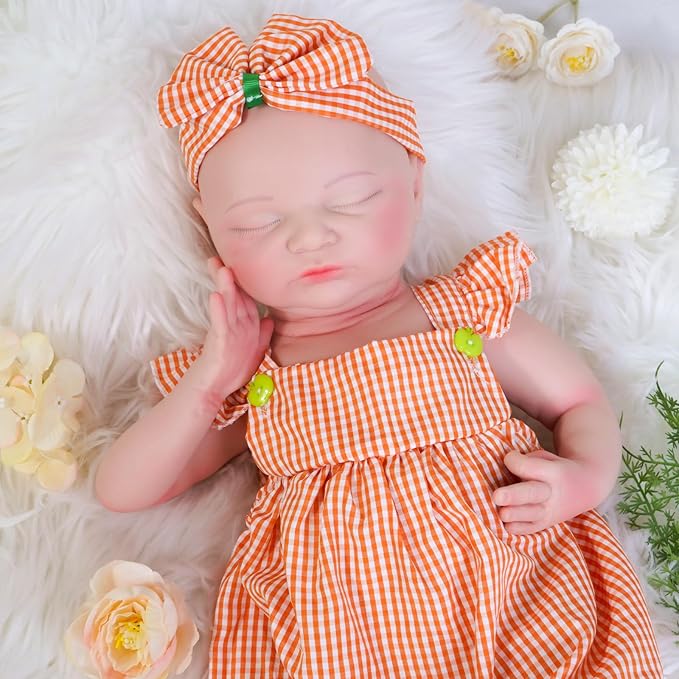 Reborn Baby Dolls Silicone Full Body 18.1in Weighted Real Life Closed-Eyes Girl Dolls Lifelike Newborn Baby Soft Body Flexible Limbs Not Vinyl