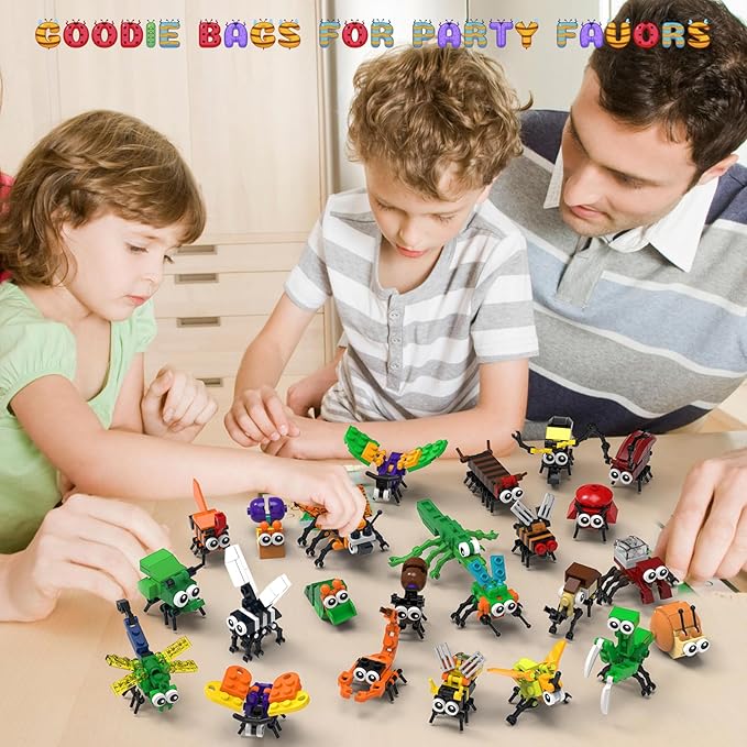 Party Favors for Kids 24 Pack Insect Building Sets, Bulk Educational Bug Blocks Toy for Valentines Day Classroom Prizes, Goodie Bags, Easter,Christmas, Birthday Party Gifts for Boys and Girls