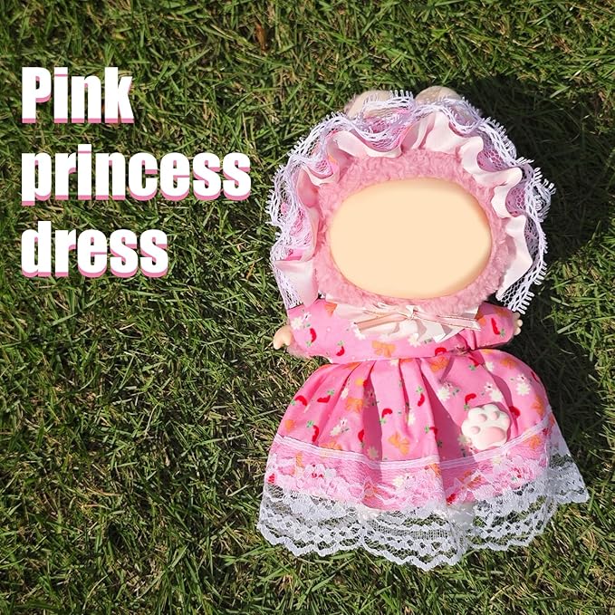17cm Doll Clothes Set, Cute Girls Doll Outfits Set , 3 PCS Pink Cat Paw Princess Dress Outfits Exquisite Accessories