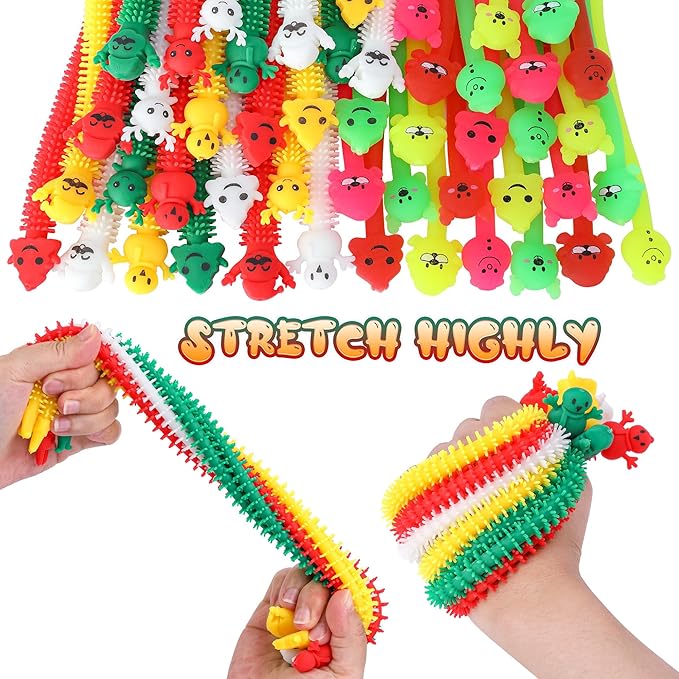 48 Pcs Christmas Stretchy Strings Fidget Toys, Colorful Stretchy Fidgets Sensory Toys, Stress Relief Stretch Sensory Bracelet String with Xmas Tree Santa Claus Snowman Elk for Party Favors (Mixed)