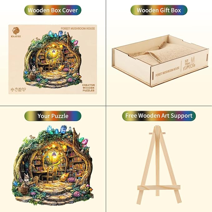 Wooden Puzzle for Adults,Unique Shape Advanced Forest Mushroom House Wooden Jigsaw Puzzle, Gifts for Craft Lovers & Friends, Home Decor.（11.4 * 11.3in 195pcs）