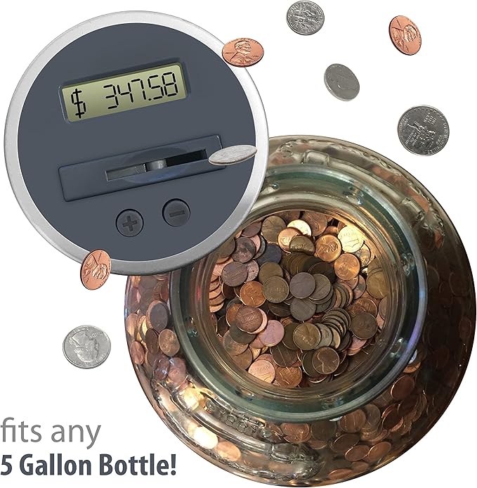 Digital Coin Counter Bottle Top Fits 5 Gallon Water Jugs and All Bottles with 2.5" Diameter Opening