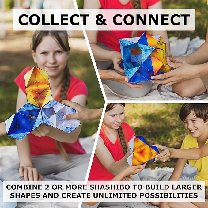 SHASHIBO Shape Shifting Box - Award-Winning Fidget Toy w/ 36 Rare Earth Magnets - Fidget Cube Transforms Into Over 70 Shapes, Sensory Toy Gift for Kids, Teens, and Adults (Solar)