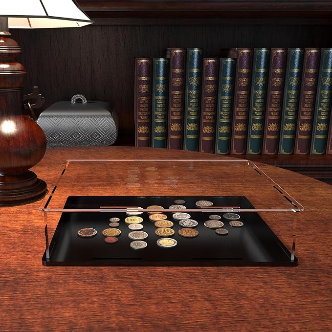 Display Case for Book & Stamps, Flat Acrylic Box for showcaseing Coins, Cards, Photos, Album, Jewellery, Books and Collectibles 14.5 (L) × 11 (W) × 4 (H) inch