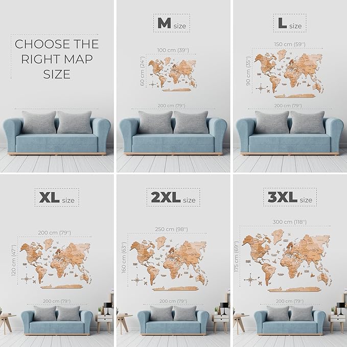 Enjoy The Wood 3D Wood World Map LED 3.0 Wall Art Modern Home Decor Gifts LED Lighting Wall Decor Housewarming Gift (Light)