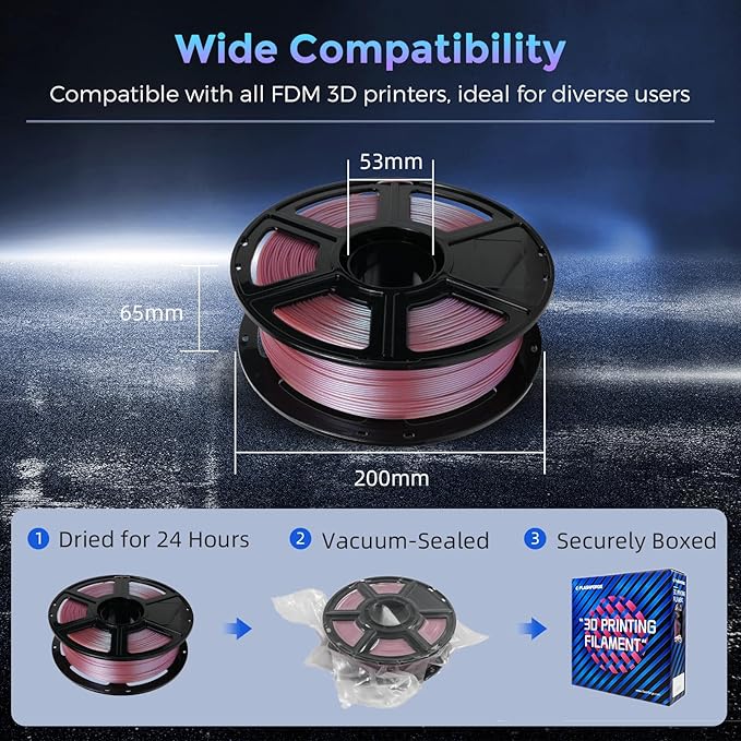 FLASHFORGE PLA Filament 1.75mm +/- 0.02mm Rose Quartz, Color Changeable 3D Printer Filament 1kg (2.2lbs), Chameleon 3D Printing Filament Changing Colors with Light, Perfectly Hide The Layer Line