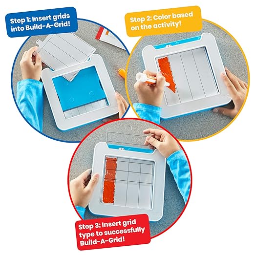hand2mind Build-A-Grid, Dry Erase Multiplication, 3rd Grade Math, Multiplication Manipulatives, Fraction Manipulatives, Multiplication Game, Montessori Math, Homeschool Supplies (Set of 4)