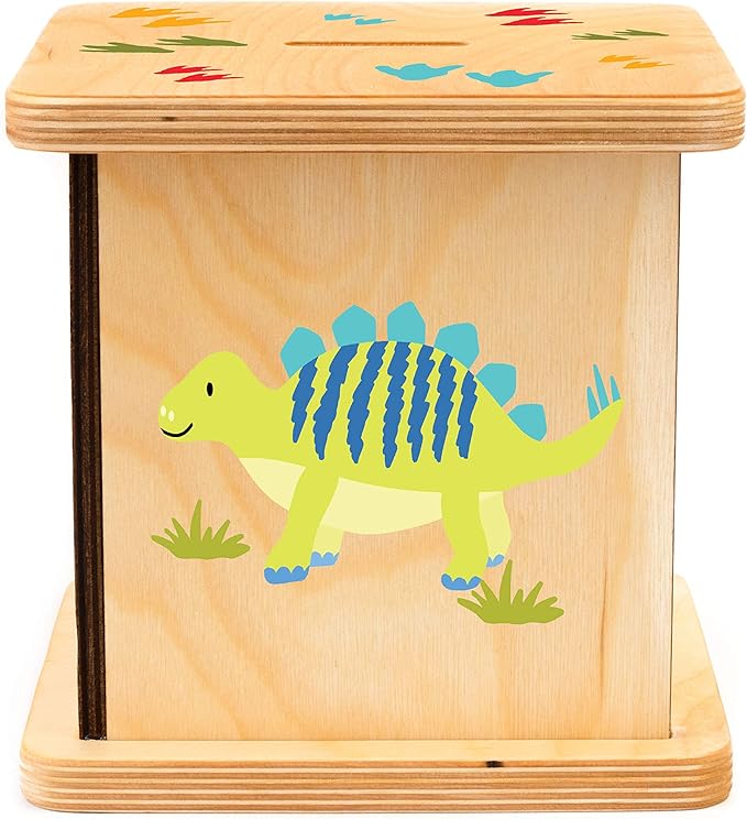 Wooden Piggy Bank for Kids and Adults, Personalized Gift Handmade in USA by BloomOwl, Custom Piggy Bank, Personalized Banks for Kids, Gifts for Baby Boys and Girls (Dinosaur- Fun)