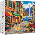 PICKFORU Seaside Puzzles for Adults - 1000 Pieces, Vintage Beach & Small Town Holiday Puzzles as Wall Decor
