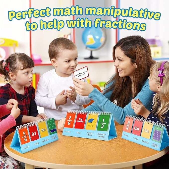 Torlam Fraction Manipulatives for Elementary School, Fraction Circles & Percentage & Decimal Flip Chart, Kids Math Games Math Manipulatives for 1st, 2nd, 3rd, 4th, 5th, 6th Grade Homeschool Supplies