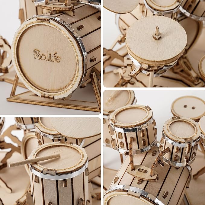 Rolife 3D Wooden Puzzles for Adults Drum kit Musical Instrument Model(TG409)