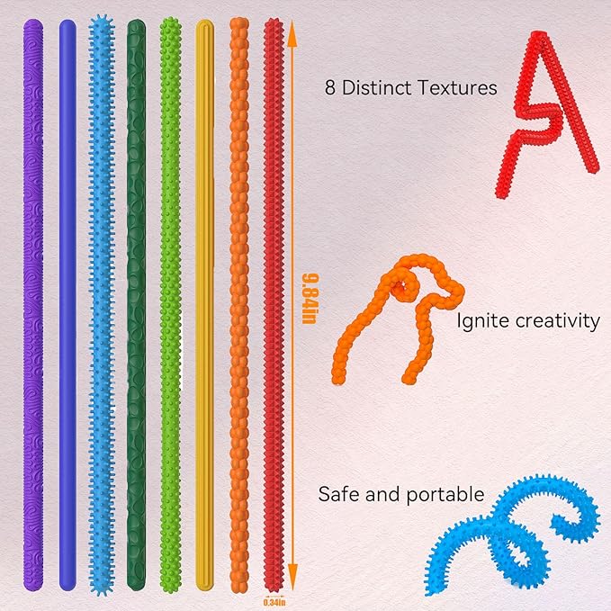 8Packs Fidget Toys Sensory Sticks，Sensory Toys for Kids with Autism Calming ，Autism Classroom Must Haves Calming Sensory Toy for Special Needs, Valentine Classroom Gifts for Kids