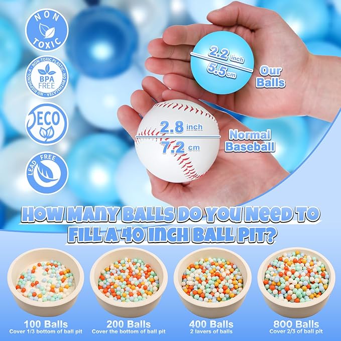 GOGOSO Ball Pits Balls for Toddlers Pack of 50 100 200 Plastics Shape Ball Non-Phthalate Non-BPA Non-Toxic 2.2-Inch Crush Proof Play Balls