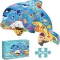 Floor Puzzles for Kids Ages 3-5, 4-6, Big Pieces Jumbo Puzzles Colorful Animal Shaped Puzzle Learning Educational Toys Games Gifts for Children(Dolphin-36 Pieces)