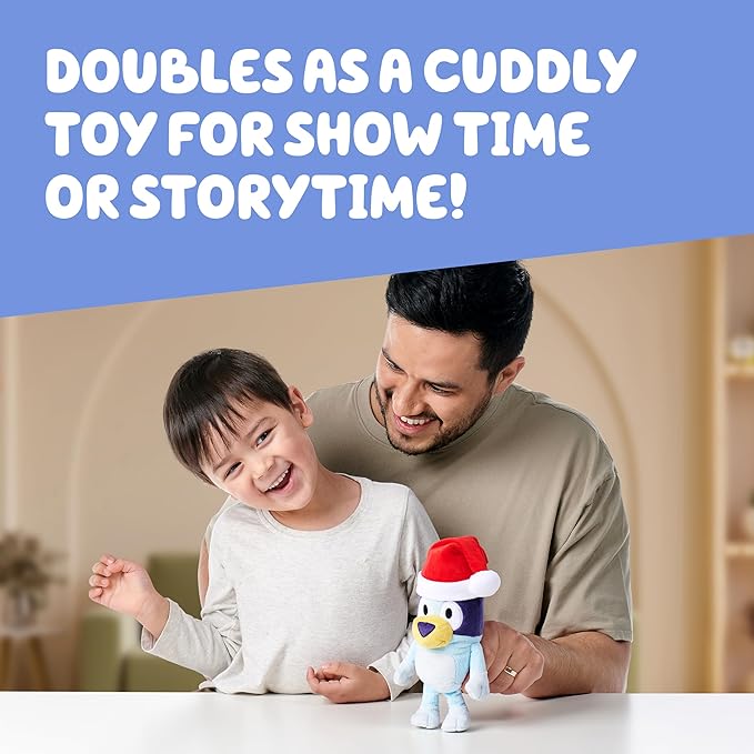 Bluey Toddler Plush Toys Pack of 2, 7-8”, Soft, Festive Holiday Season Plush Figure Toys with Santa Hats, Cuddly Plush Animals for Kids Ages 3+