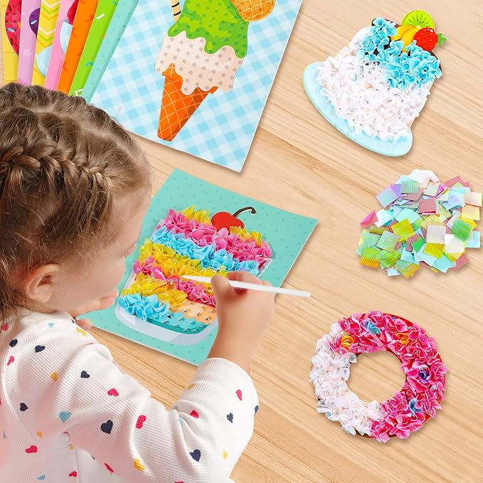 8PCS Poke-in Craft and Art Kit for Kid Dessert Cake Theme No-Mess Fabric Sewing Art Girl Boy 4-12 Puzzle Puncture Painting Ice Cream Donut Toy Gift for Creative Activity Game Birthday Party