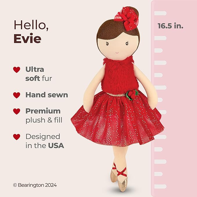 Bearington Evie Christmas Ballerina, 16.5 Inch Ballerina Doll, Ideal Christmas Doll Gift for Toddlers, Kids & Teens, for Ages 3-14