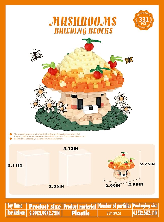Jam Mushroom Mini Cute Mushroom Animals Building Toy Set Adorable Plant Blocks for Creative Play Bonsai Botanical Collection