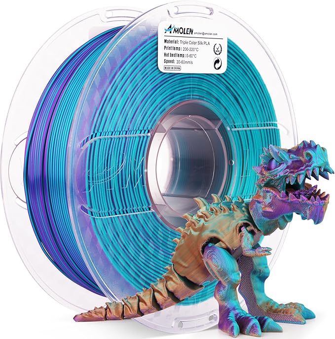 AMOLEN Silk PLA 3D Printer Filament, Tri Color Purple/Blue Green/Burnt Orange PLA 1.75mm, Shiny Multi Color Change Filament 3D Printing PLA Filament for Most FDM 3D Printer, 1kg Spool(2.2lbs)