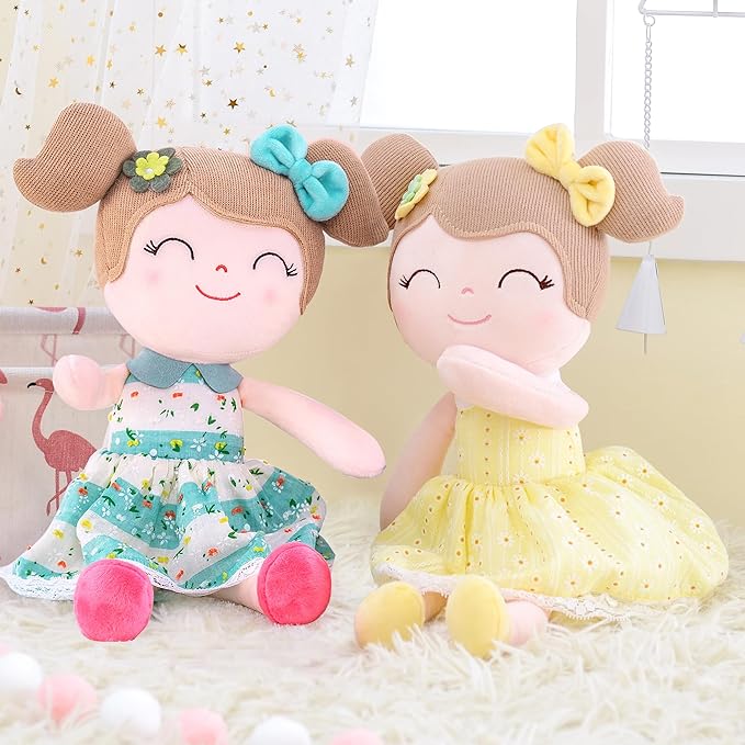Gloveleya Baby Girl Gifts – Soft First Plush Doll with Gift Box, Spring Green Dress 16 Inch, Snuggly Birthday Present, for Toddler Girls