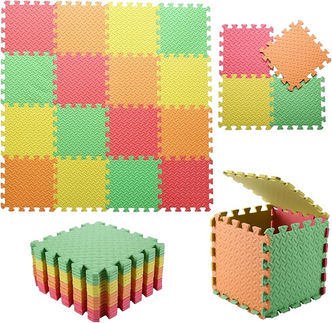 Foam Play Mat for Baby, 0.4 Inch Thick Foam Interlocking Floor Mats, Soft Non-Toxic Baby Playmat, Solid Colored Puzzle Play Mat Kids Floor Mats, 16 Tiles, Red/Orange/Yellow/Green