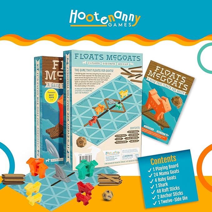 Hootenanny Games Floats McGoats Board Game | Build a Raft & Save Your Goats | Perfect for Family Games | 2-4 Players, Ages 10+