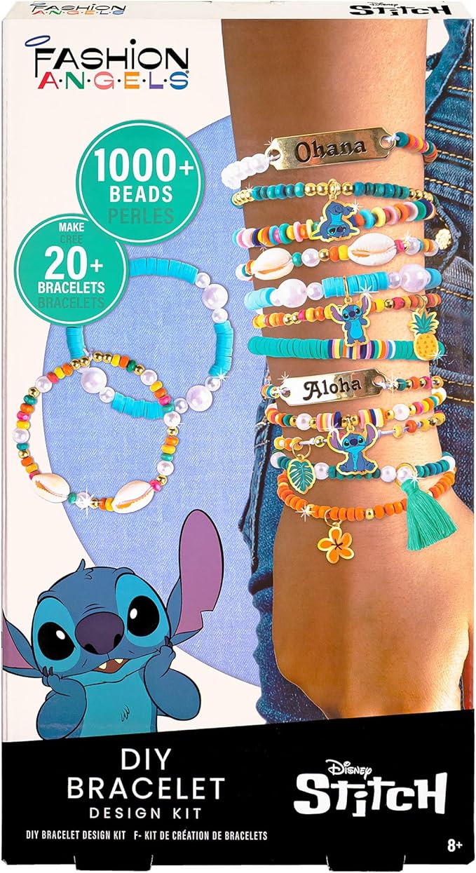 Fashion Angels Disney Stitch DIY Bracelet Making Kit, Includes 1,000+ Shell Beads, Tassels, & More, Lilo & Stitch Collectable Jewelry for Kids, Teen Girls & Boys