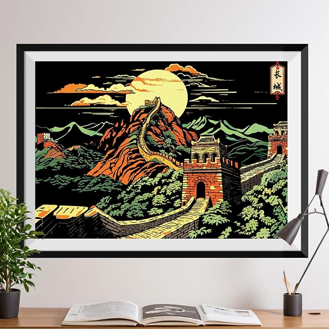 Scratch Art for Adults & Kids-Scratch Painting Craft Kit (16x11 in)|Foil Engraving Art Set|Stress Relief Gift for Travel Lovers,Craft Lovers|Creative Scratch Art Home Decor(Great Wall&Blue Mosque)