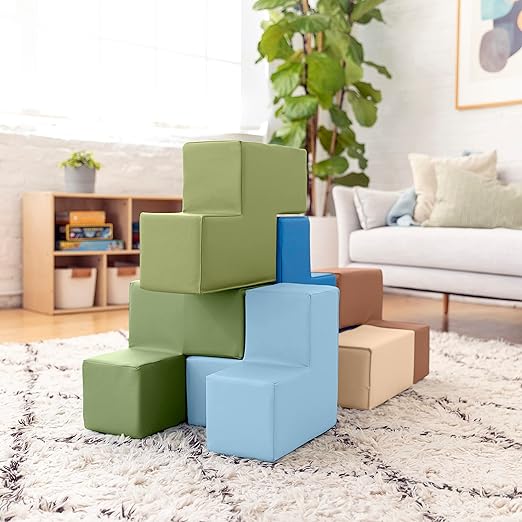 ECR4Kids SoftZone Brainy Building Blocks, Foam Puzzle, Earthtone, 7-Piece