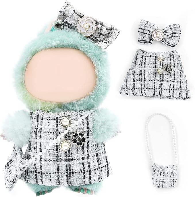 17cm Doll Clothes Set-Adorable Outfits for Dolls-Stylish Accessaries Clothes Dress-Up-Replaceable Clothing Collections, Includes Hat, Top, Skirt(White-Style A)