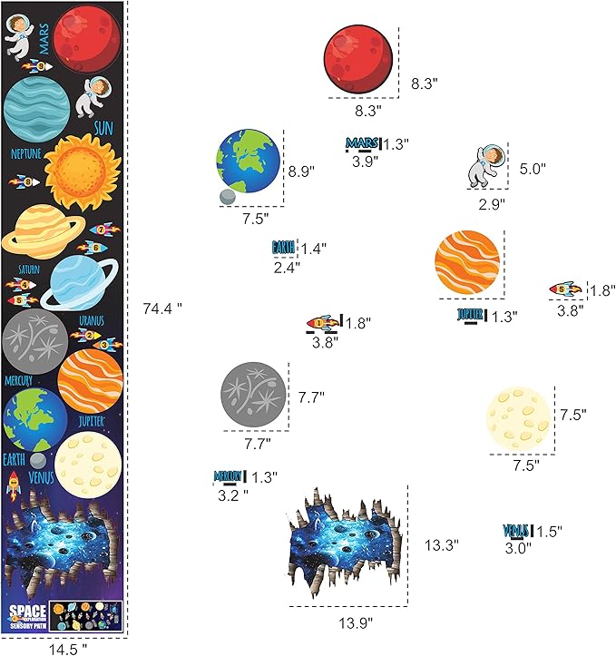 Classroom Decor Sensory Path Decals for Floor & Wall - Solar System Space Exploring Hopscotch Floor Stickers for Boosting Gross Motor Skills
