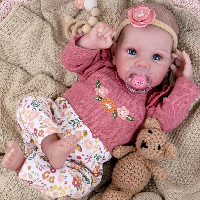 Aori Reborn Baby Dolls Girl - 20 Inch Realistic Newborn Lifelike Baby Doll with Hand-Painted Features - Weighted Cloth Body Cuddle Companion Doll with Outfits, Gift for Kids 3+ & Collectors