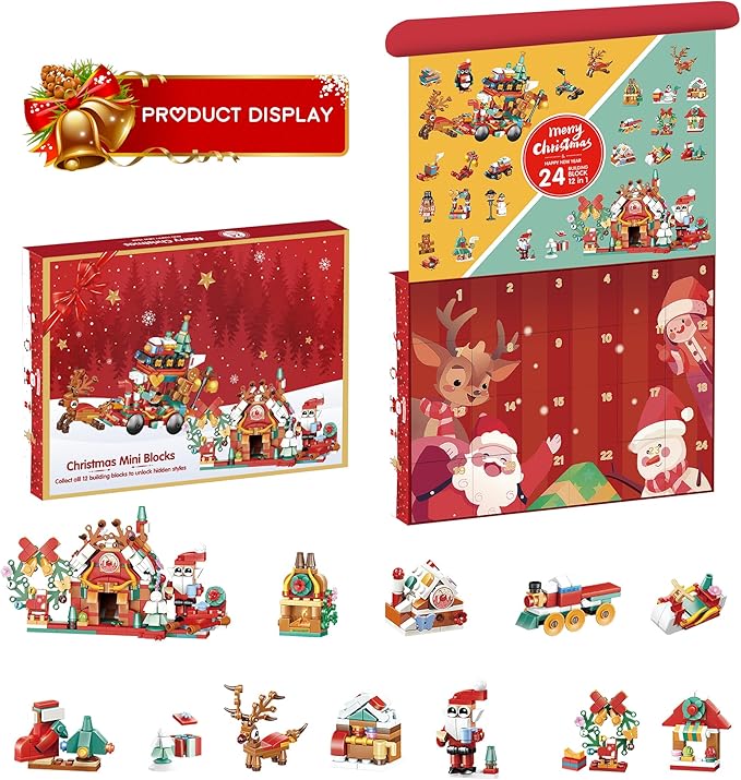 24-Day Building Block Countdown Calendar 2024 for Kids and Adults 24 Days of Building Fun with 12-in-1 Surprise Models