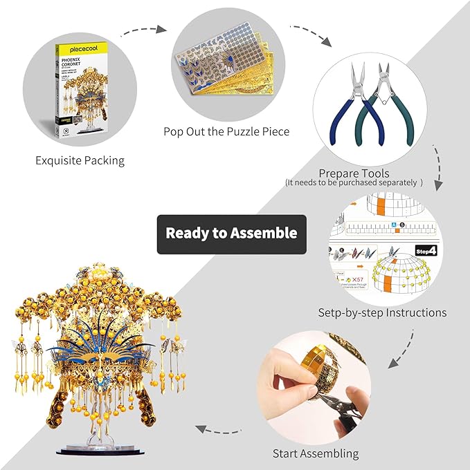 Piececool 3D Puzzles for Adults Metal Model Building DIY Kit-Phoenix Coronet DIY Craft Kits for Teens, Anxiety Relief Puzzle Toys, Great Gift Idea-433 Pcs