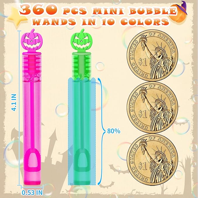 400 Piece Halloween Party Favor Bubbles, Halloween Bubble Wands Bulk for Kids Party Favor Supplies, Trick or Treat Goodie Bags, School Classroom Game Rewards, Halloween Miniatures