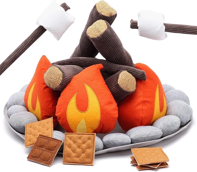 Pretend Campfire - Sensory Play Pretend Camping Set for Kids with Plush Fire, Logs and Stones - 17 Pieces - Safe, Soft, Fake Fire Pit - Felt Toy Campfire Playset for Kids