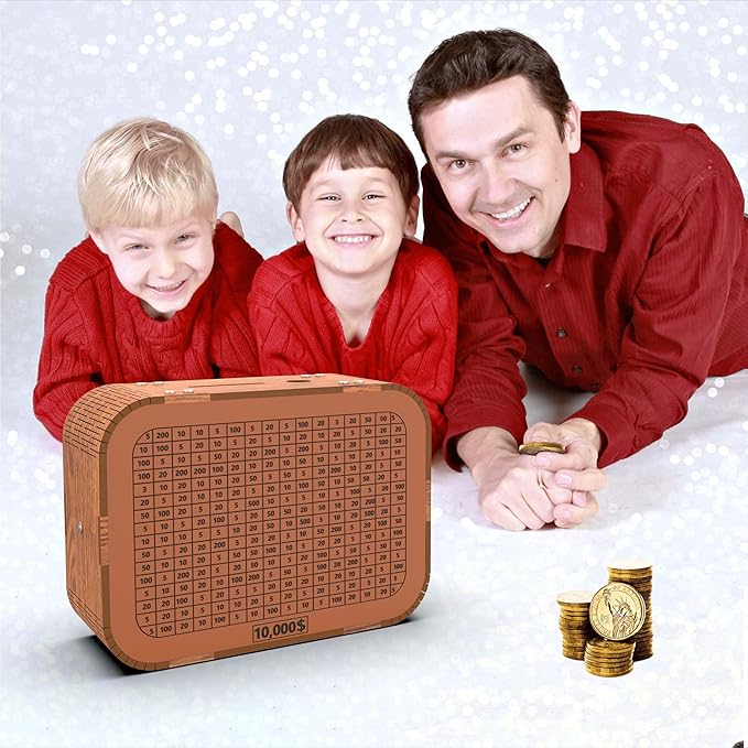 Money Saving Box, Cash Vault Wooden Savings Challenge Box for 10,000 5000 3000 1000 Dollar Target, DIY Puzzle Cash Saver Box Reusable Money Box with Counter Coin Bank for Adults Kids Boys Girls
