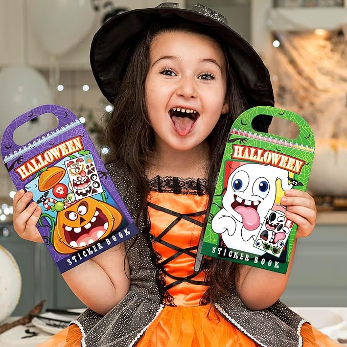 Halloween Make-a-Face Sticker Books 3-Pack,Halloween Toys Activity Pad for Kids Ages 4-8(30 Scenes)